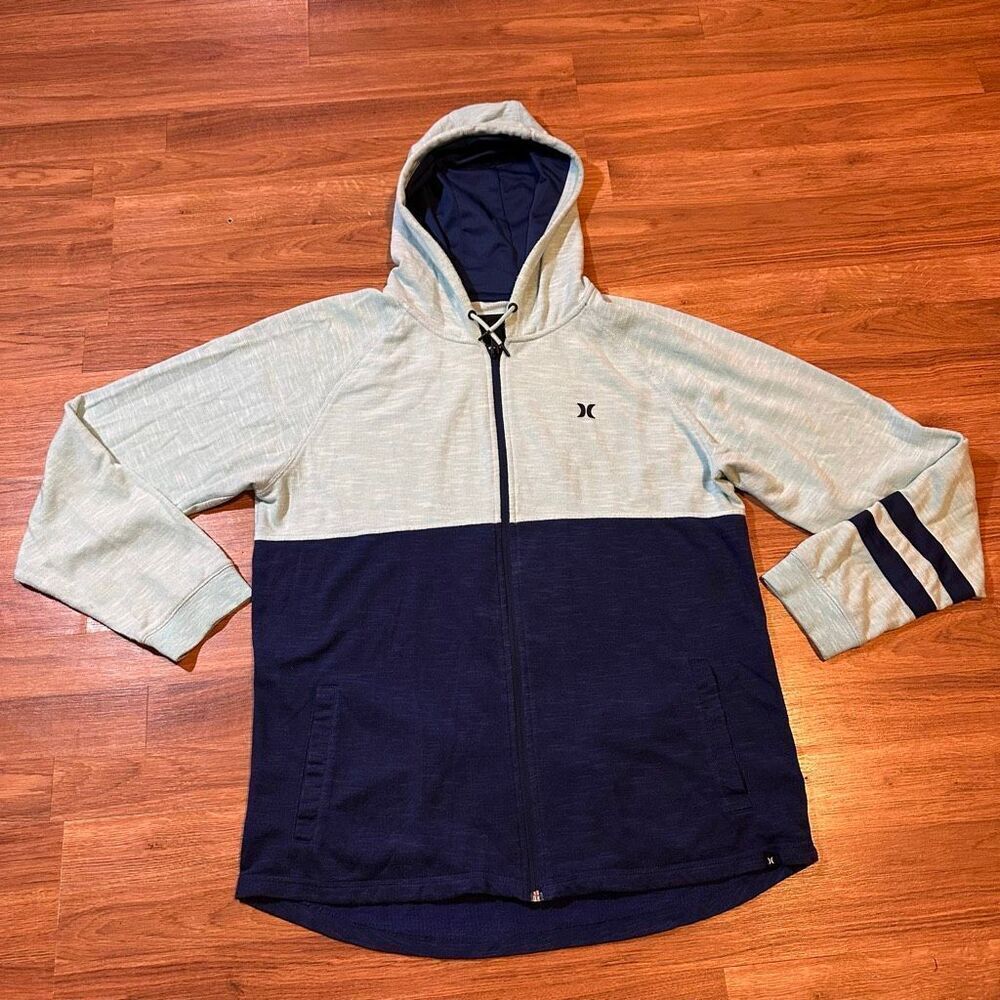 Hurley Long-Sleeve Full-Zip Hooded Shirt Blue Athletic Hoodie | Women Size Large